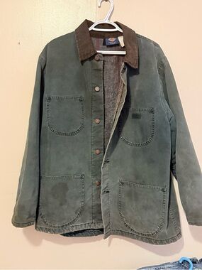 Dickies Olive Green Canvas Work Jacket with Brown Corduroy Collar